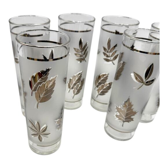 Libbey Silver Leaf 7” Tom Collins Glasses Tumbler Set of 6 Frosted Vintage 1960s - Picture 7 of 8